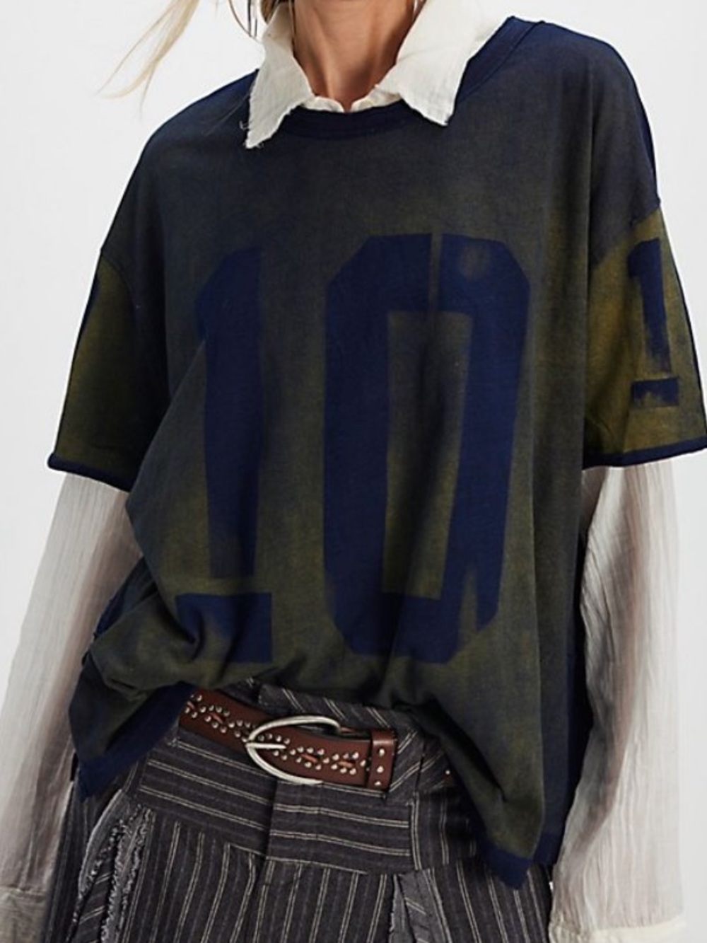 Free People We The Free Laid Back Tee in Olive & Navy-Size Medium